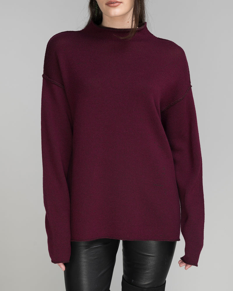 Cashmere Crewneck High Neck Sweater | Burgundy