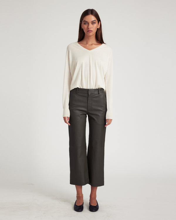 Cropped Baggy Leather Trouser | Cactus