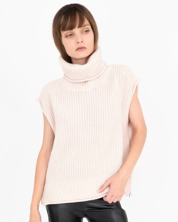 Carmel Cashmere Blend  Turtleneck Vest | Oyster
