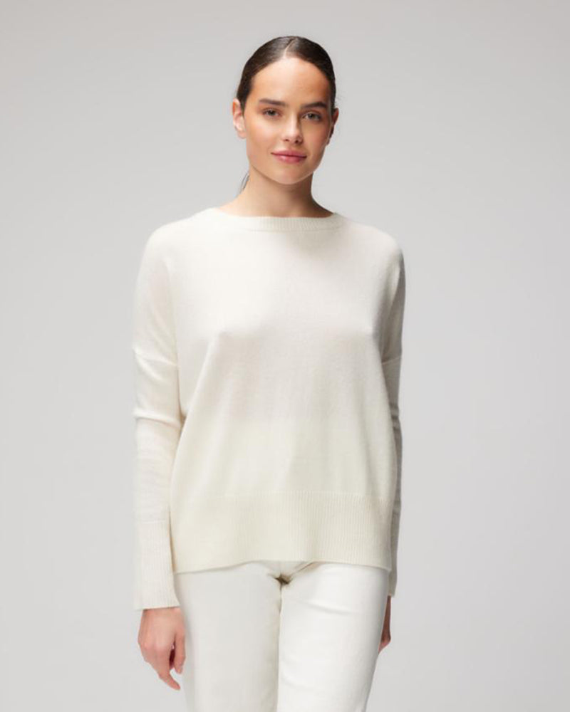 Long Sleeve Semi Relaxed Cashmere Boat Neck | Milk