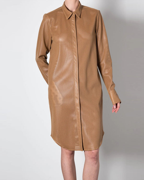 Valmont Vegan Leather Shirt Dress | Chai