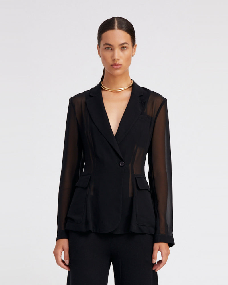 Fitted Chiffon Blazer | Black Well Heeled Fitted Chiffon Blazer | Black Well Heeled