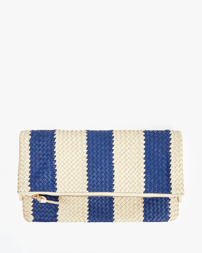 Foldover Clutch with Tabs | Indigo & Cream