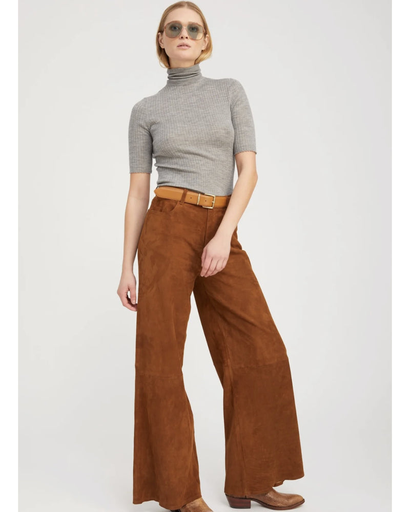 5 Pocket Mid Rise Wide Leg | Dark Cognac