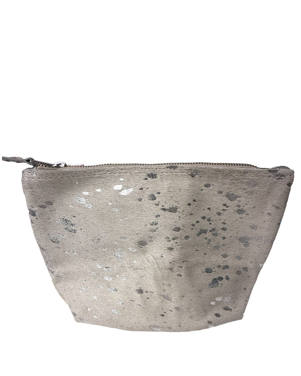 Studio Caleidoscope Big Leather Cowhide Pouch in Silver