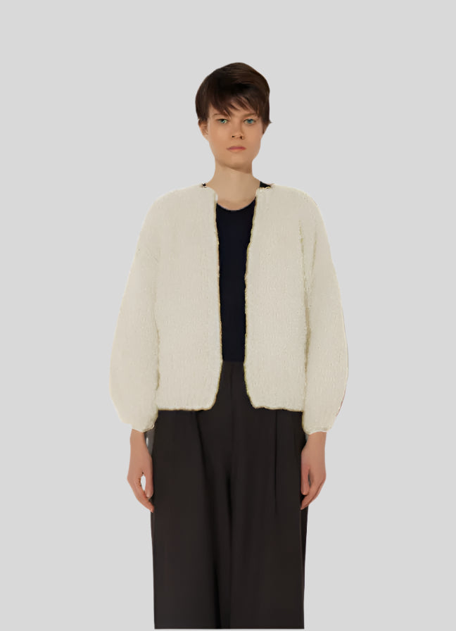 Alpaca Boucle Bomber Cardigan | Creme