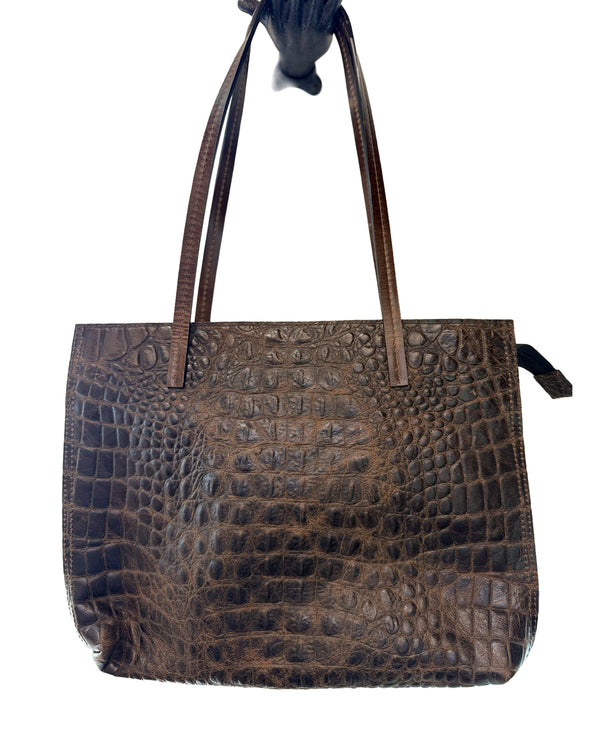 Strappy Daybag | Walnut Embossed Croc