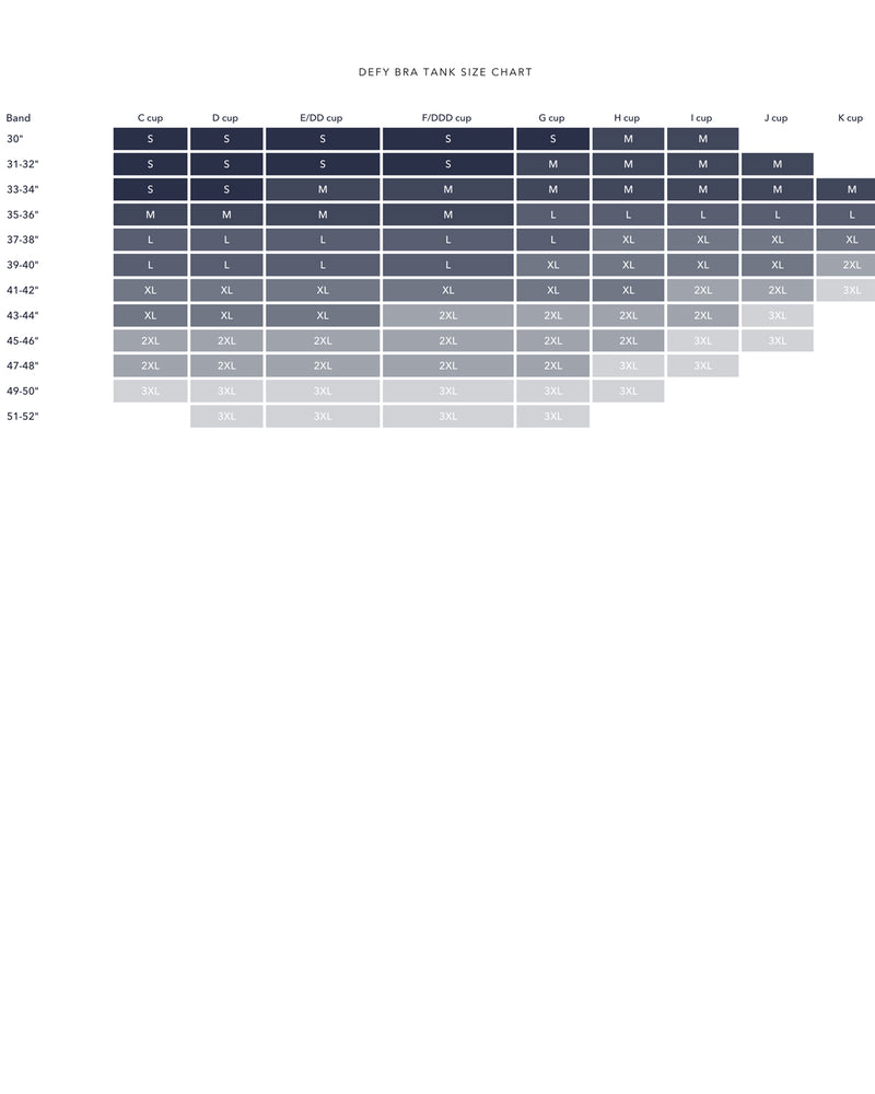 Evelyn & Bobbie Defy Bra Tank size chart well heeled stowe vermont