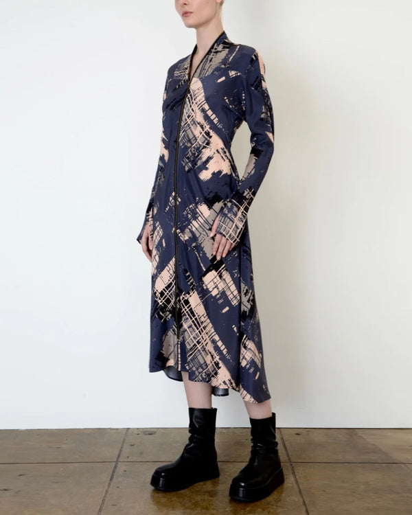 Syrus Silk Zip Trim Dress | Abstract