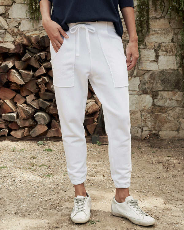 The Eamon Jogger in Triple Fleece | White