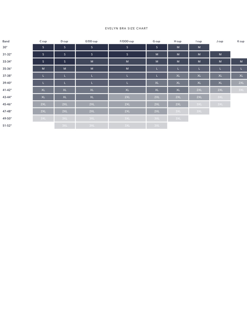 Evelyn & Bobbie The Evelyn Bra size chart