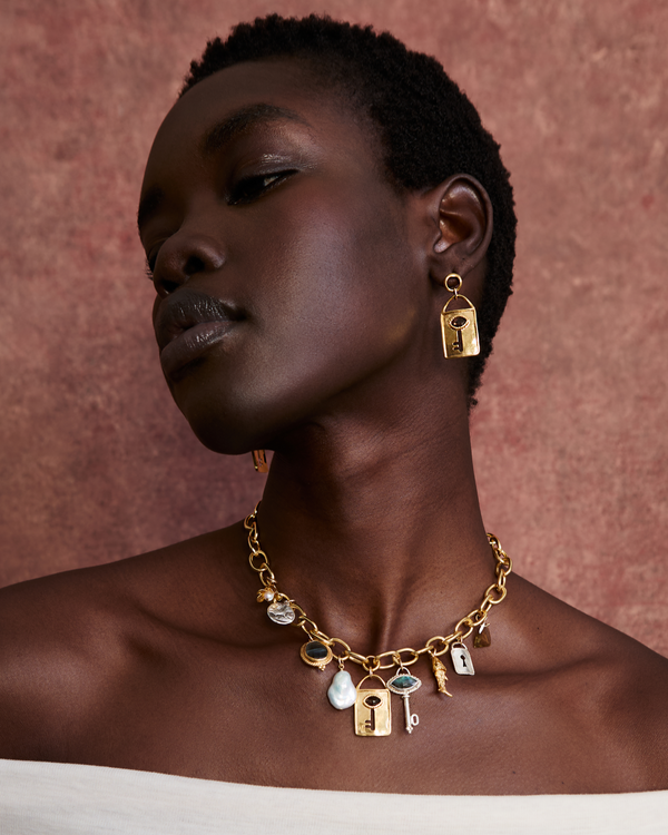 Gold Evil Eye Keyhole Earrings