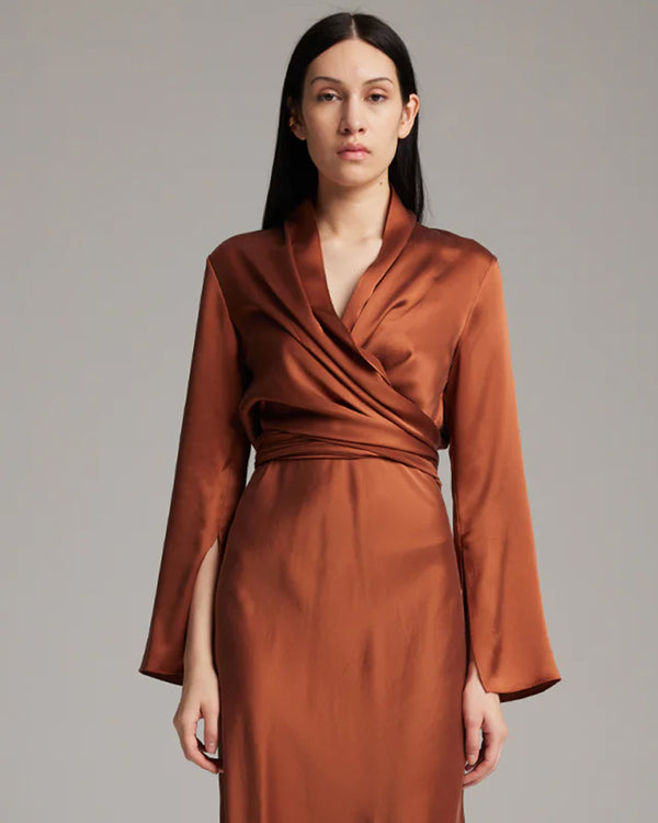 Silk Featherlight Wrap Blouse | Rust