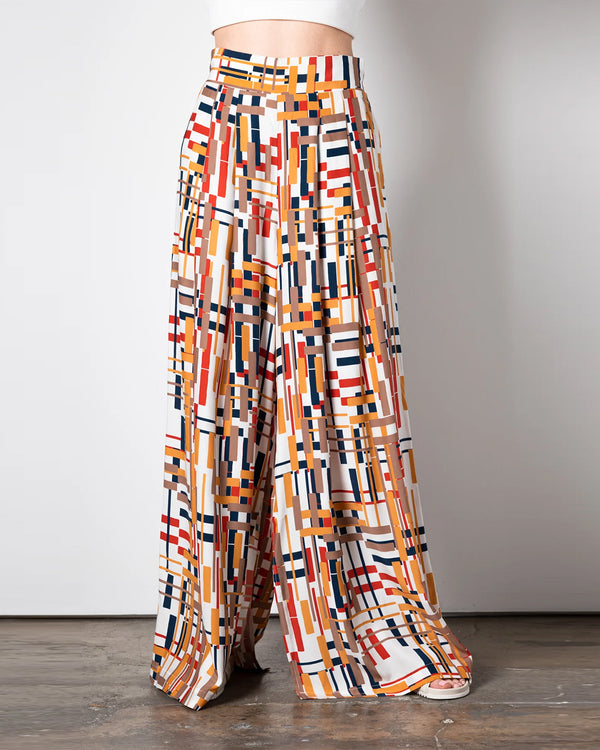 Saxton Wide Leg Silk Trouser in Geo Print