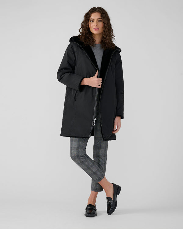 Giana Shearling & Tech Coat | Black