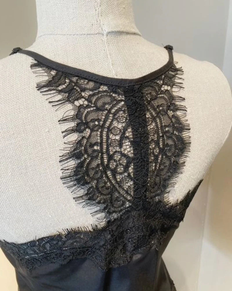Gold Hawk Lucy Lace Racer Back Cami Black on mannequin at well heeled stowe vermont boutique
