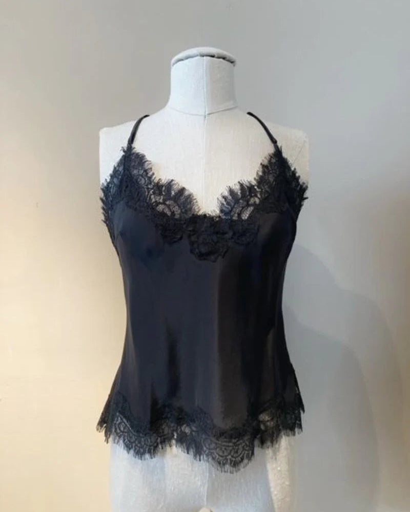 Gold Hawk Lucy Lace Racer Back Cami Black on mannequin at well heeled stowe vt boutique