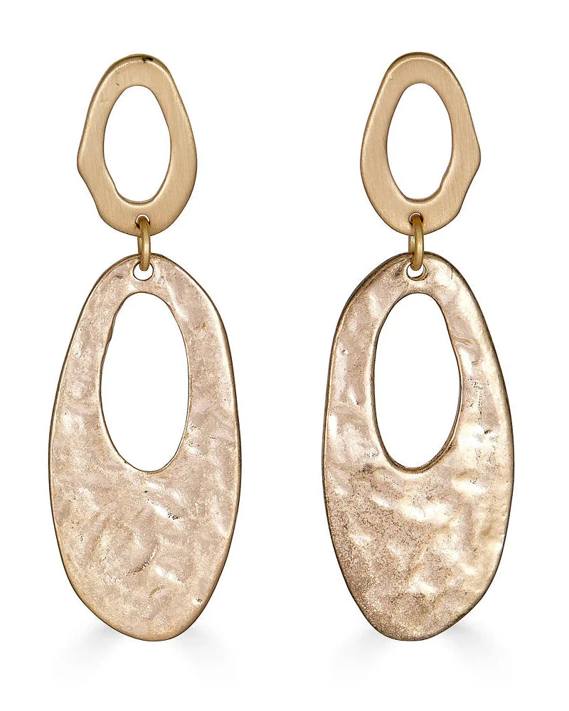 Matte Gold Oval Dangle Earrings | Gold