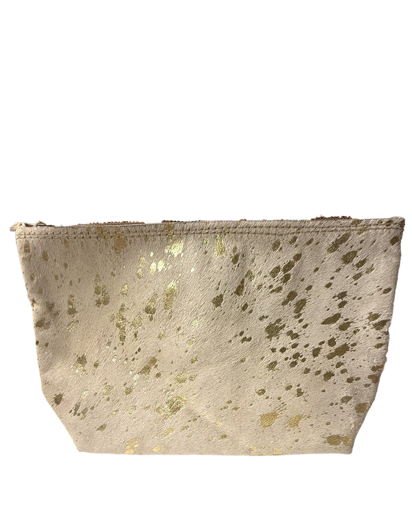 Studio Caleidoscope Big Leather Cowhide Pouch in Gold