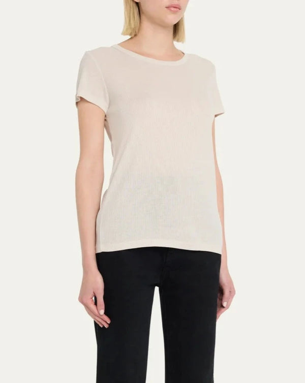 Baby Rib Short Sleeve Crew Neck | Greige