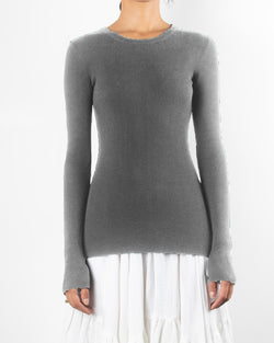 Knitted Long Sleeve Crew Neck Top | Grey