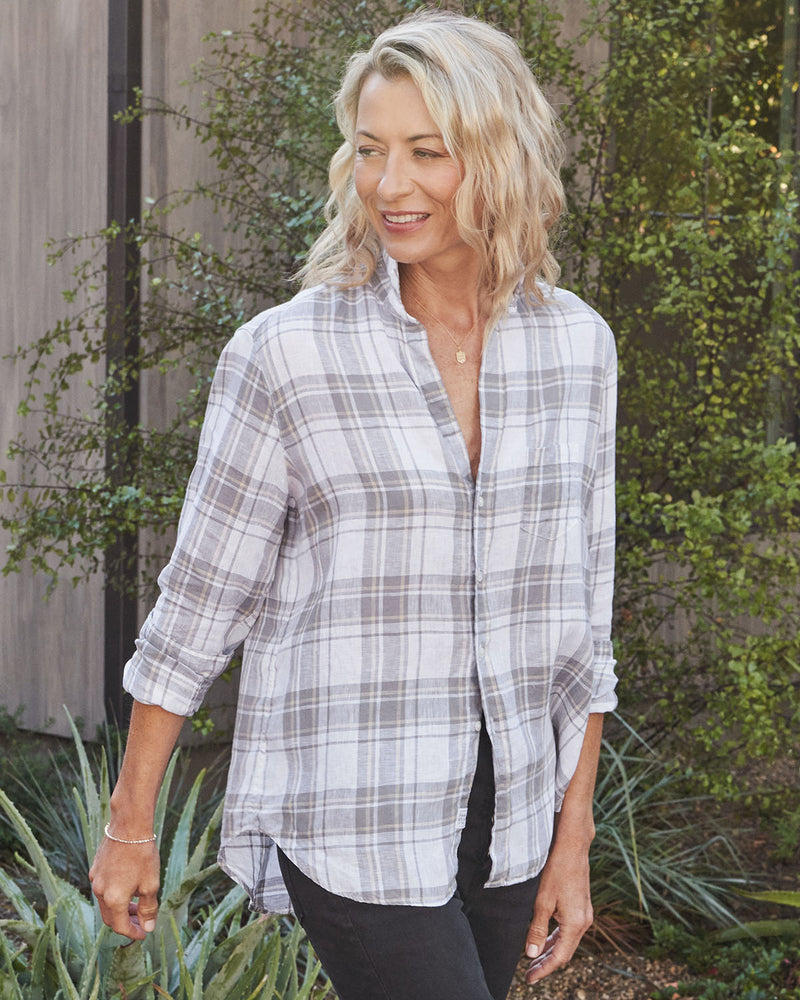 Eileen Linen Button Down I Grey Sand Plaid