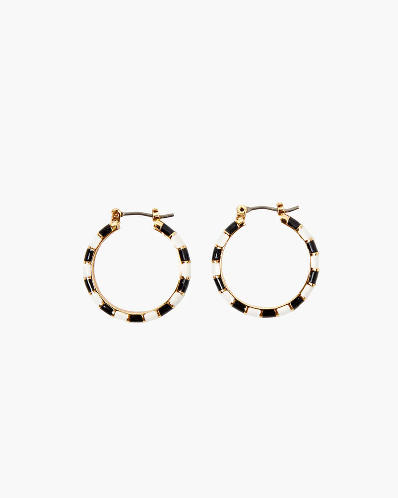 Black & Cream Enamel Striped Hoop Earring