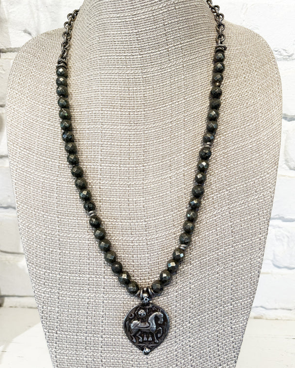 Silver & Pyrite w/Hindu Prayer Necklace