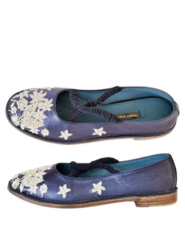 pair of Meher Kakalia Julietta Flat in Sonic Saphire blue purple