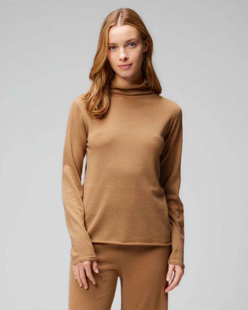 Cashmere Long Sleeve Mock T Neck | Kaki