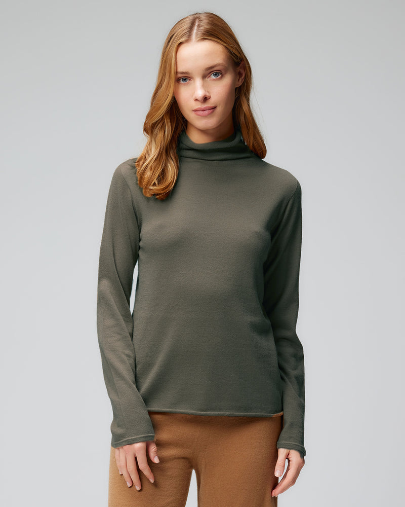 Long Sleeve Cashmere Mock Turtleneck | Kaki Chine