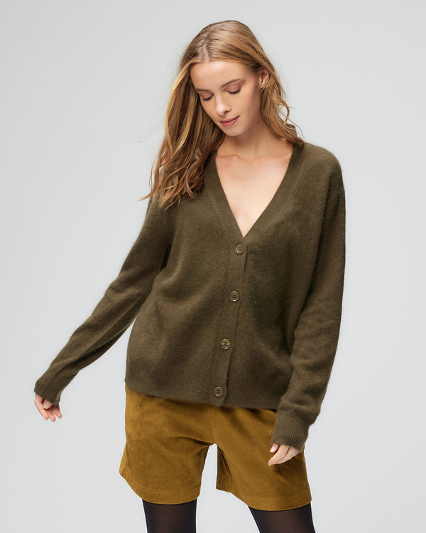 Soft Long Button Front Cardigan | Kaki