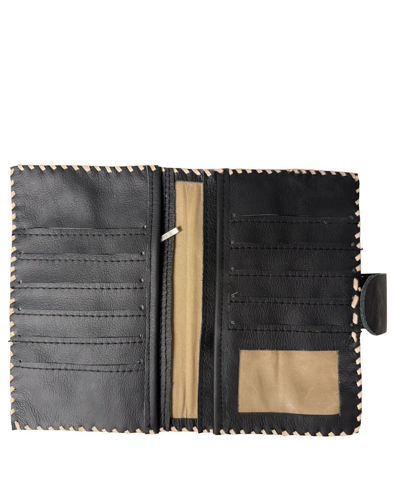 inside of Studio Caleidoscope Lao Passport Wallet in Black Cowprint at well heeled