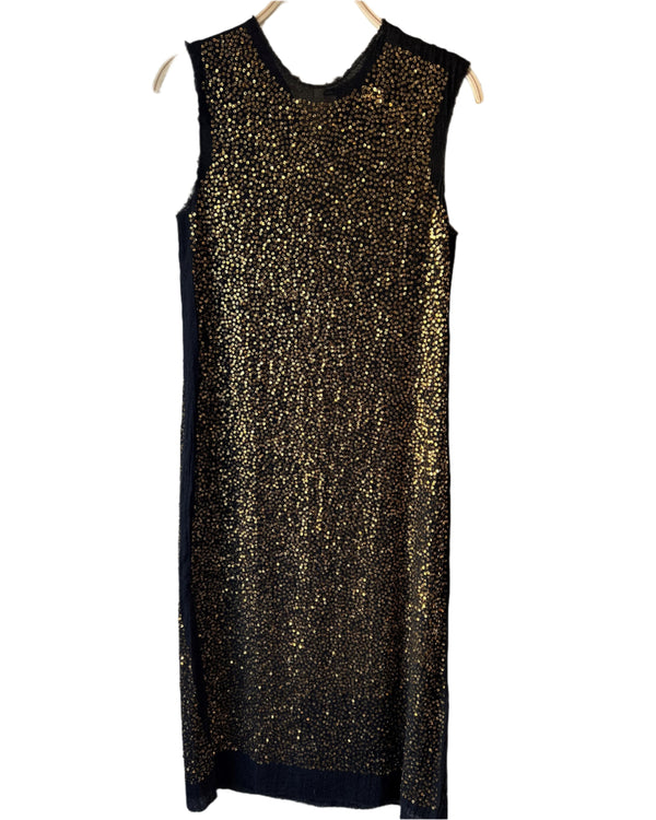 Crew Muscle Dress w/Sequin | Black/Gold