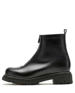 La Canadienne Delta Zip Bootie in Black Leather on white background well heeled vt