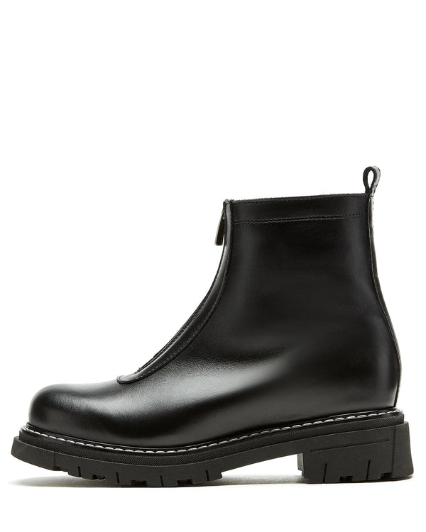 La Canadienne Delta Zip Bootie in Black Leather on white background well heeled vt