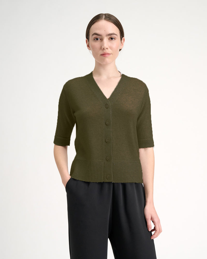 Elbow Sleeve Cardigan | Loden