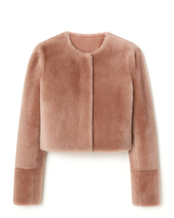 Grenn Pilot Lea Bolero fur Jacket in Mauve on white background well heeled vt