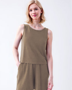 Linen Button Back Tank - Lichen