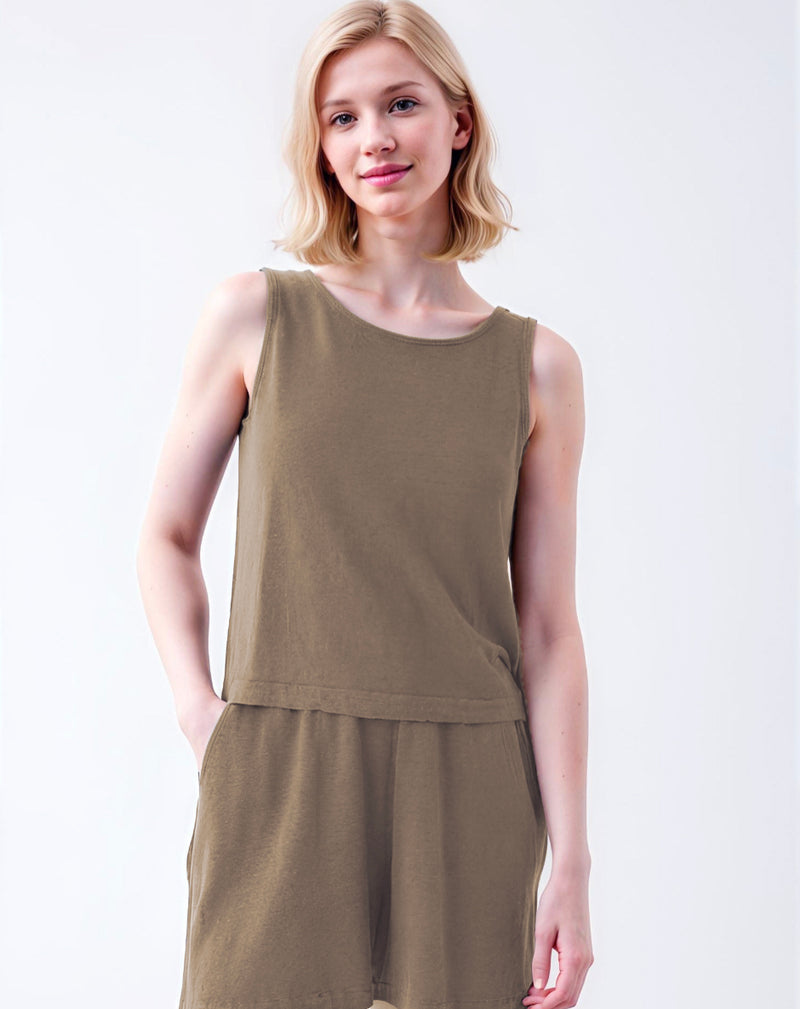 Linen Button Back Tank - Lichen