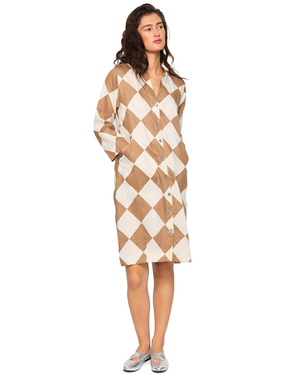 Linen Diamond Dress | Wet Sand