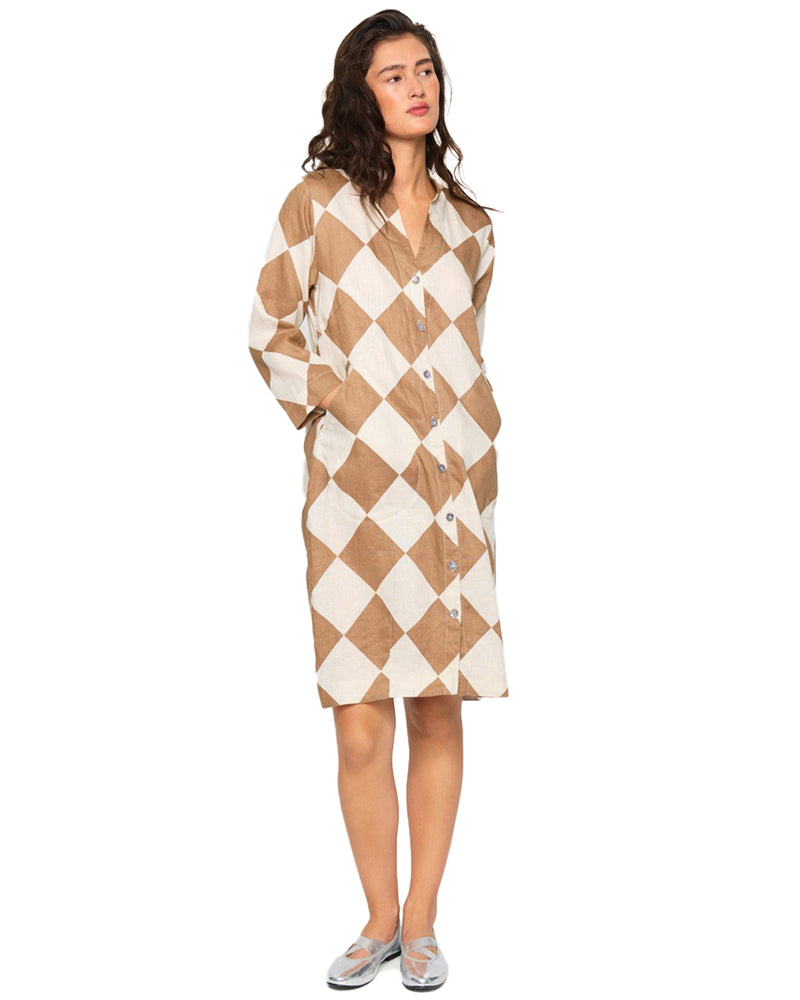 Linen Diamond Dress | Wet Sand