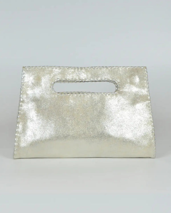 Studio Caleidoscope Mia Clutch in Silver shop at well heeled stowe vermont