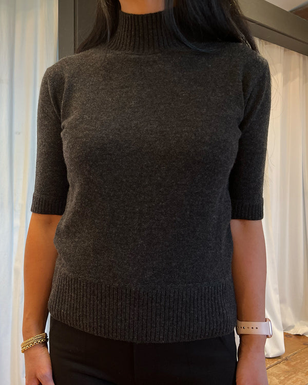 Mock Neck Cashmere Sweater | Charcoal