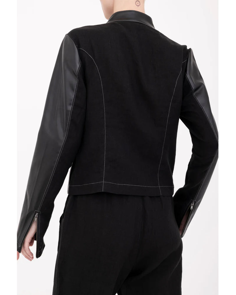 Beaumont Moto Jacket with Vegan Leather Contrast | Black