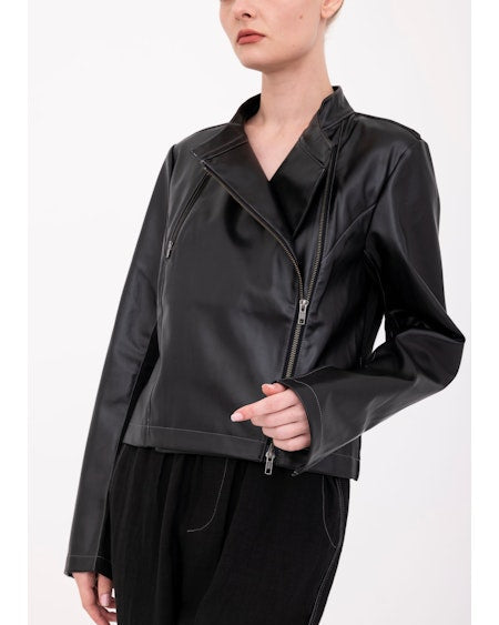 Beaumont Moto Jacket with Vegan Leather Contrast | Black