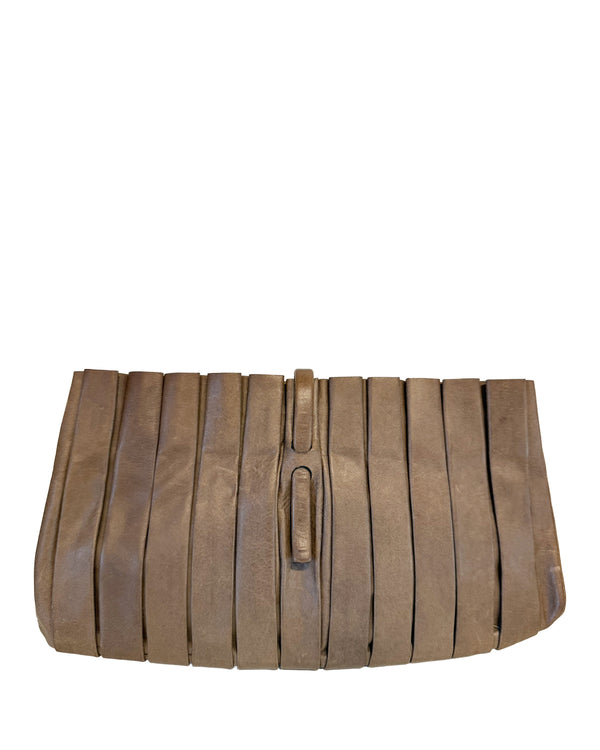 Johnny Farrah Toronto Pleated Clutch in the color Mushroom