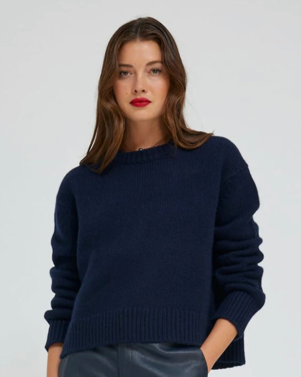 Heavy Cashmere Crew | Navy