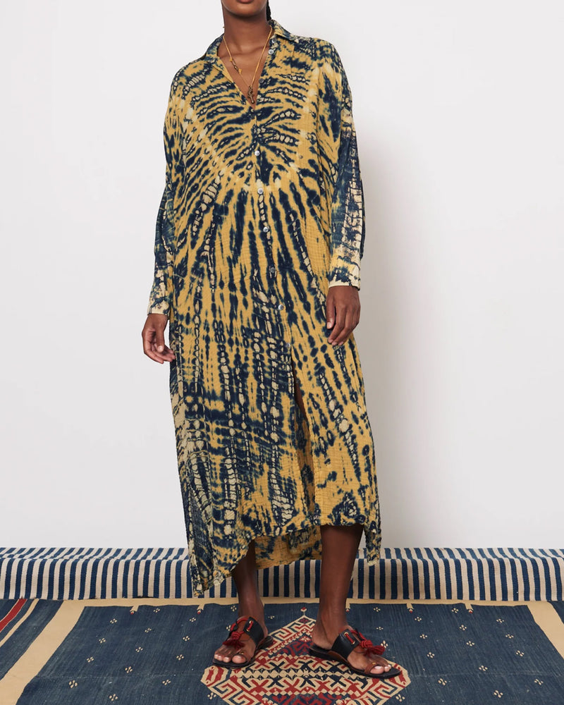 Caftan Shirt Duster | Yellow Navy