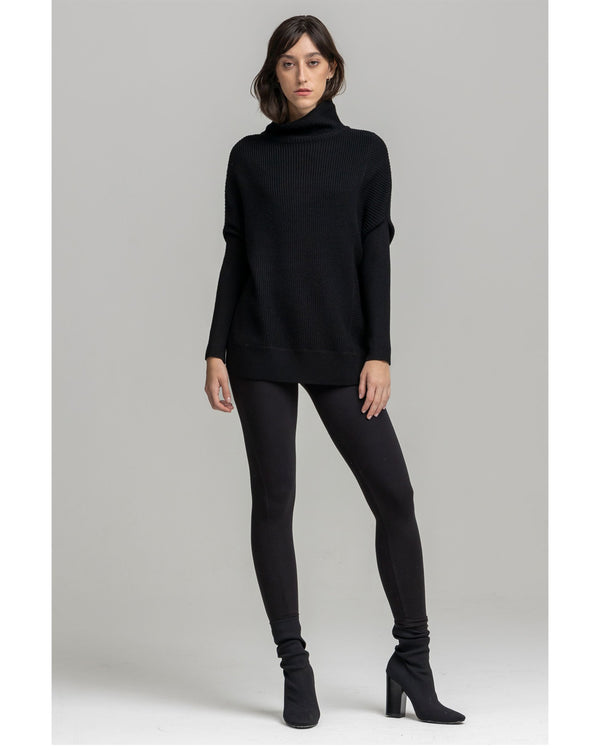 Rib Knit Turtleneck Pullover | Black